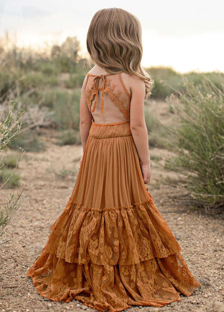 Princess Girls Lace Cotton Long Dresses | Long Maxi Dress | Long Lace Flower Girl Dress | Long Dresses | Girls Long Dresses-CheekyMeeky