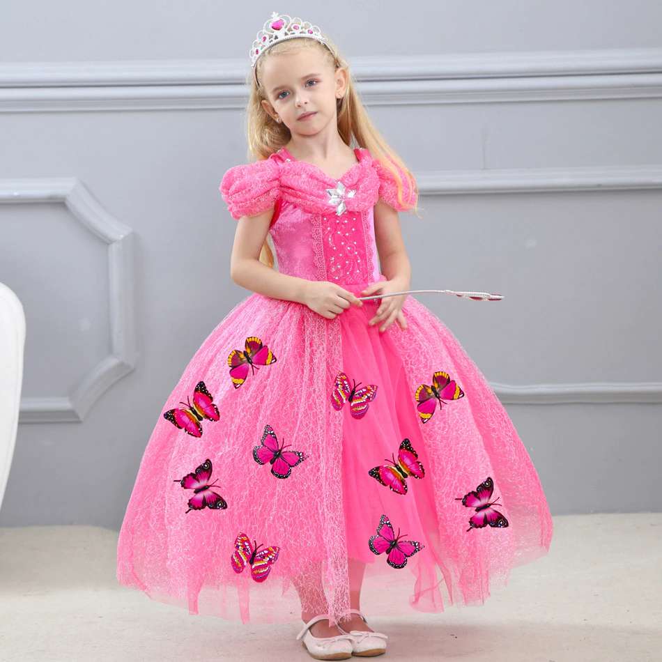 Girls Princess Dress, Kids Cosplay Princess Costume Pink Butterfly Dress For Girls, Girls Dress, girls Birthday Dress-CheekyMeeky