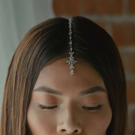 Head Chain Exquisite Cubic Leaf Forehead Headband Chain Hair Jewellery for Women Headpiece Bridal Wedding Head Chain