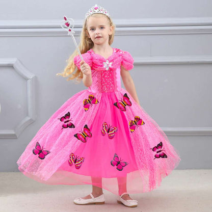 Girls Princess Dress, Kids Cosplay Princess Costume Pink Butterfly Dress For Girls, Girls Dress, girls Birthday Dress-CheekyMeeky