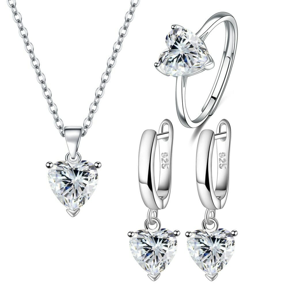 925 Sterling Silver Heart Zircon Jewelry Set, Featuring Heart Pendant Necklace – The Perfect Gift for Her - Heart Necklace