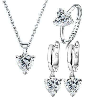 925 Sterling Silver Heart Zircon Jewelry Set, Featuring Heart Pendant Necklace – The Perfect Gift for Her - Heart Necklace-CheekyMeeky