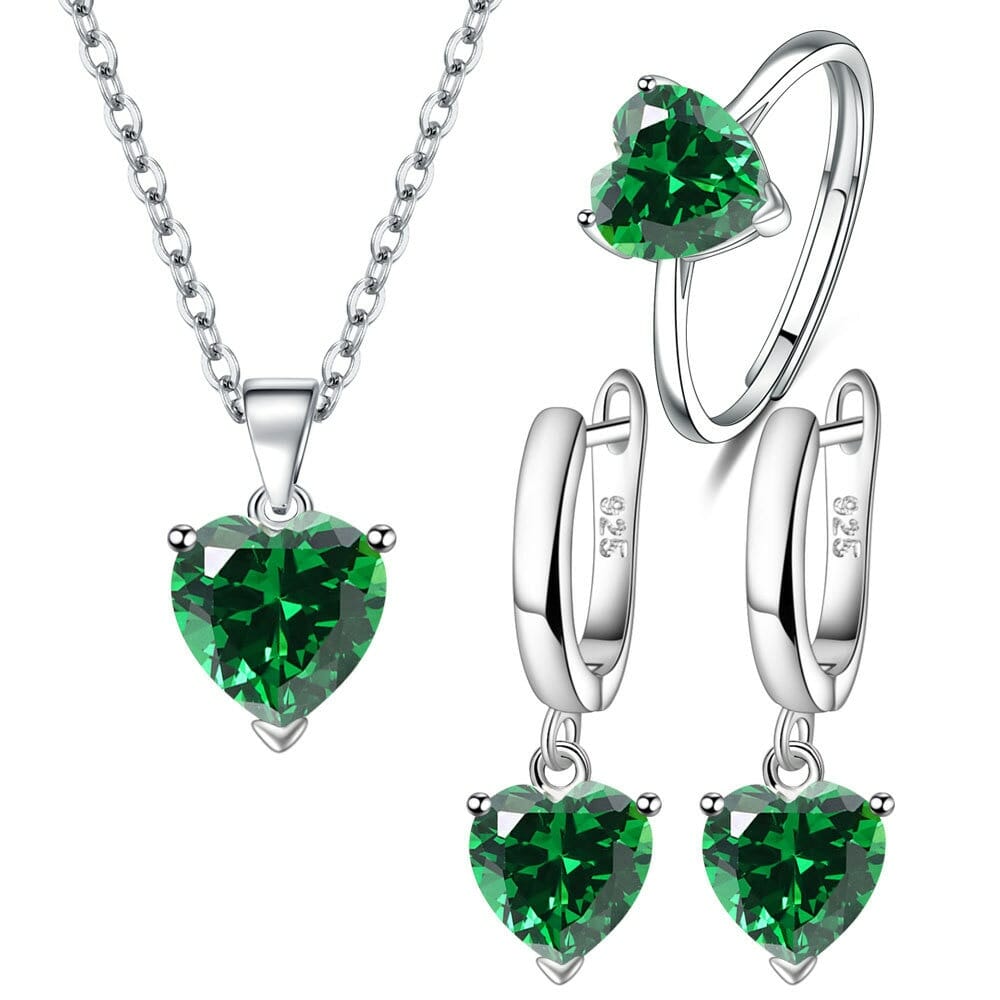 925 Sterling Silver Heart Zircon Jewelry Set, Featuring Heart Pendant Necklace – The Perfect Gift for Her - Heart Necklace