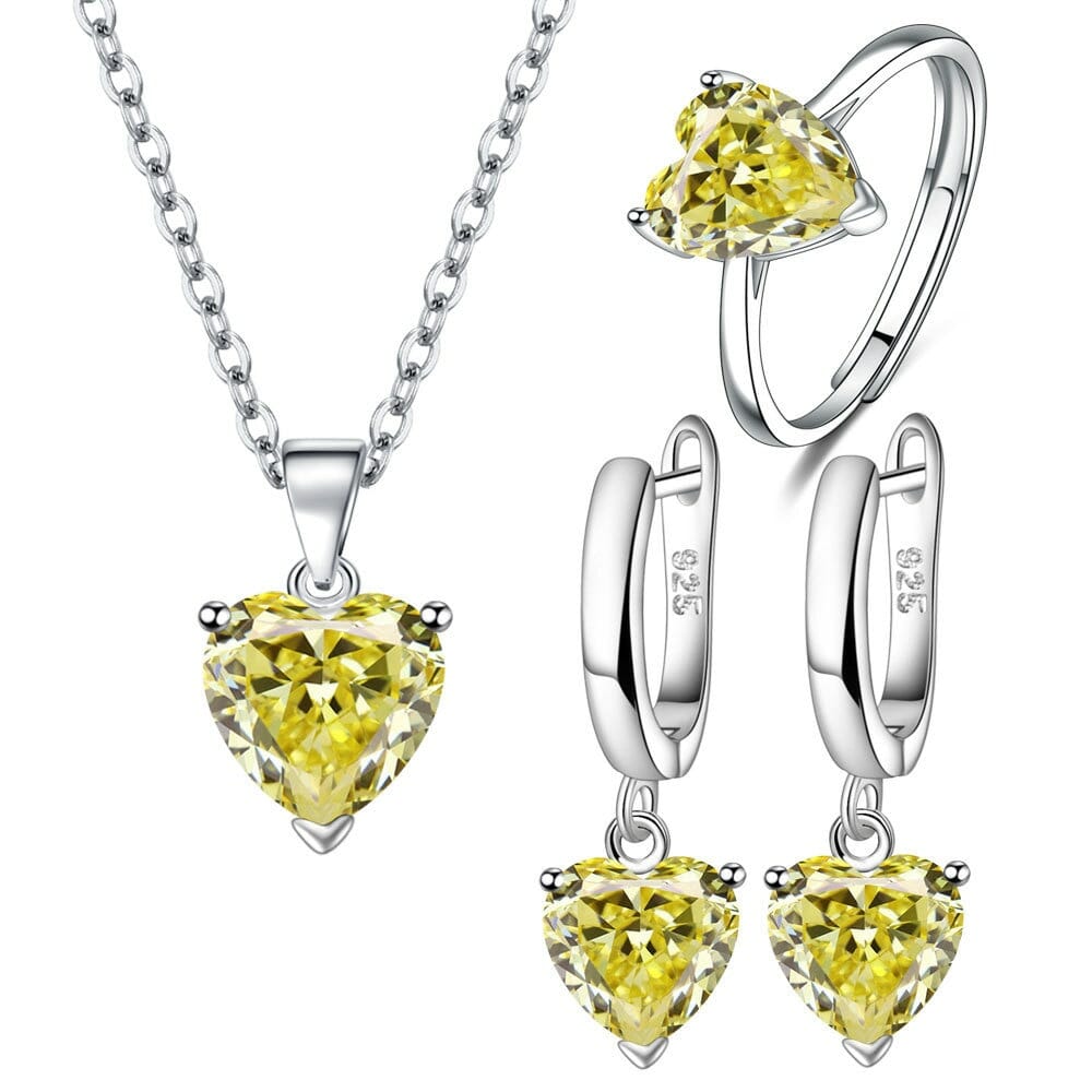 925 Sterling Silver Heart Zircon Jewelry Set, Featuring Heart Pendant Necklace – The Perfect Gift for Her - Heart Necklace-CheekyMeeky