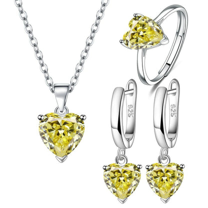 925 Sterling Silver Heart Zircon Jewelry Set, Featuring Heart Pendant Necklace – The Perfect Gift for Her - Heart Necklace