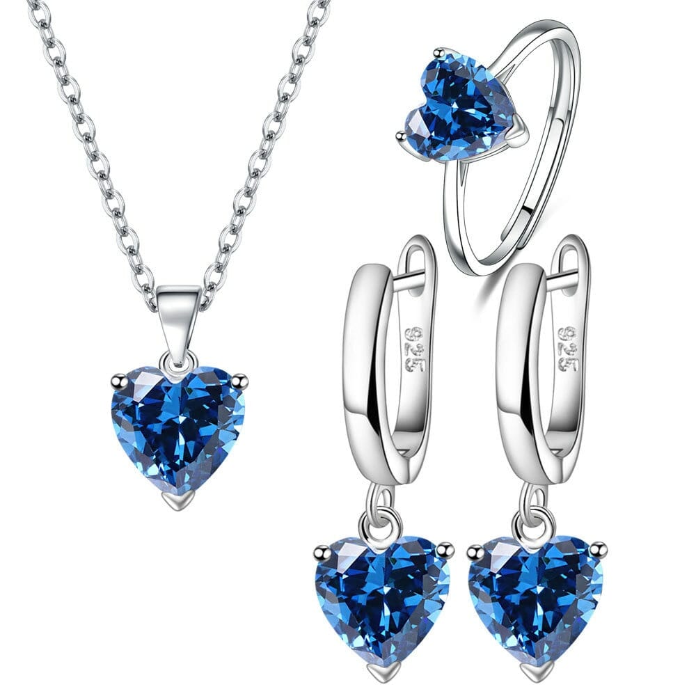 925 Sterling Silver Heart Zircon Jewelry Set, Featuring Heart Pendant Necklace – The Perfect Gift for Her - Heart Necklace