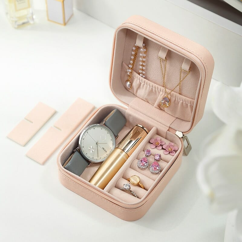 Leather Travel Jewelry Organizer Box for Earrings, Necklaces, and Rings, Mini Jewelry Storage Box
