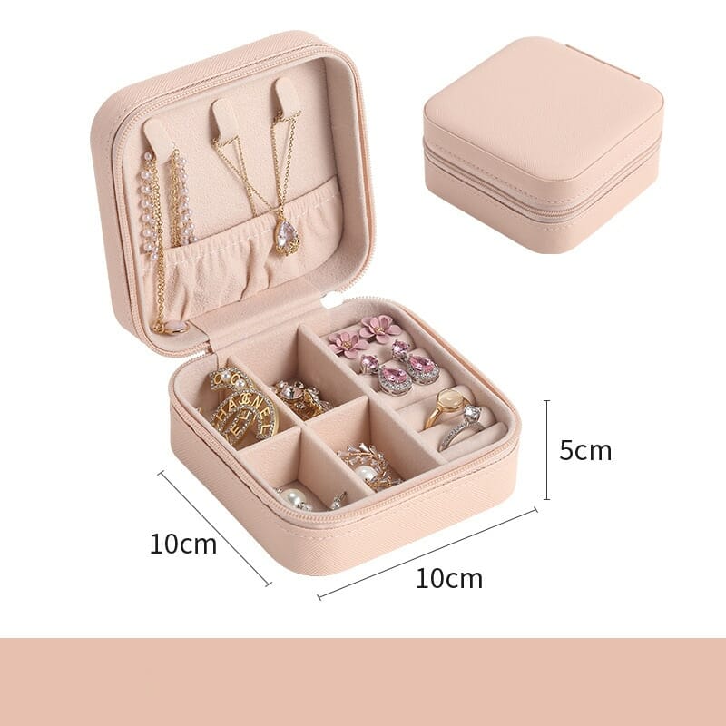 Leather Travel Jewelry Organizer Box for Earrings, Necklaces, and Rings, Mini Jewelry Storage Box