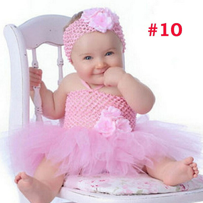 Cute Baby Flower Tutu Dress Infant Girls Crochet Tulle Dresses with Hairbow Set Newborn Birthday Party Costume Photography Clothe-CheekyMeeky