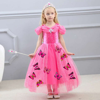 Girls Princess Dress, Kids Cosplay Princess Costume Pink Butterfly Dress For Girls, Girls Dress, girls Birthday Dress-CheekyMeeky