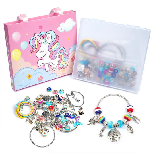 68Pcs Bead Bracelet Making Kit, DIY Beads with cartoon charm, Craft Jewelry Accessories, Unicorn Charm Jewelry making kit
