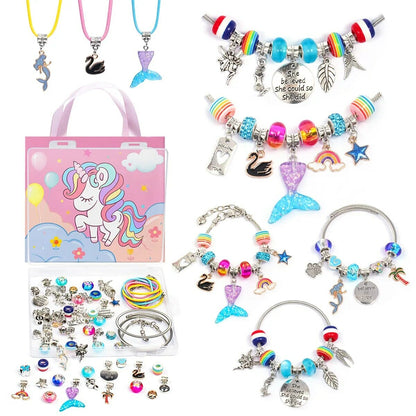 68Pcs Bead Bracelet Making Kit, DIY Beads with cartoon charm, Craft Jewelry Accessories, Unicorn Charm Jewelry making kit