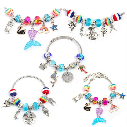 68Pcs Bead Bracelet Making Kit, DIY Beads with cartoon charm, Craft Jewelry Accessories, Unicorn Charm Jewelry making kit