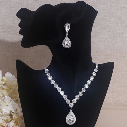 Wedding Jewelry Set Shiny Water Drop Necklace Earrings for Women Bride Necklaces Earrings Sets