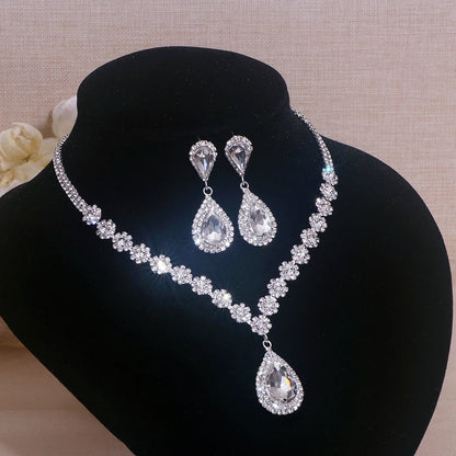 Wedding Jewelry Set Shiny Water Drop Necklace Earrings for Women Bride Necklaces Earrings Sets