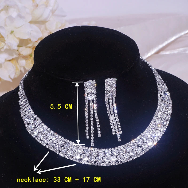 Collar Choker Necklace for Women Silver Necklace Earrings Set party Jewelry Sets wedding necklace Silver choker set