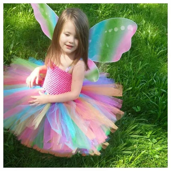 Girls Rainbow Tutu Dress, Rainbow fairy Dress, Girls Tutu Dress, Girls Princess Dress, fairy Costume, Butterfly Wing dress-CheekyMeeky