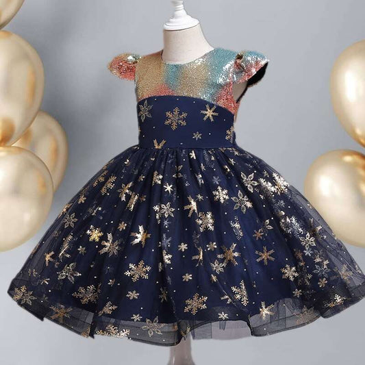 Elegant Girl Dresses, Sequins Princess Dress Baby Girl Birthday Party snow flex print Prom Gown Baptism Party Dress Kids Clothes, Girls Tutu Dress-CheekyMeeky