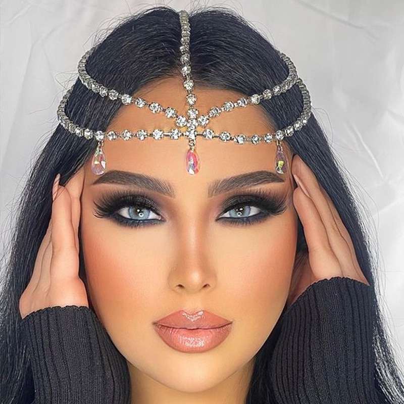 Boho Bridal Wedding Head Chain Exquisite Cubic Zirconia Leaf Forehead Headband Chain Hair Jewelry for Women Headpiece-CheekyMeeky