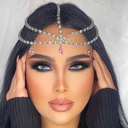 Boho Bridal Wedding Head Chain Exquisite Cubic Zirconia Leaf Forehead Headband Chain Hair Jewelry for Women Headpiece