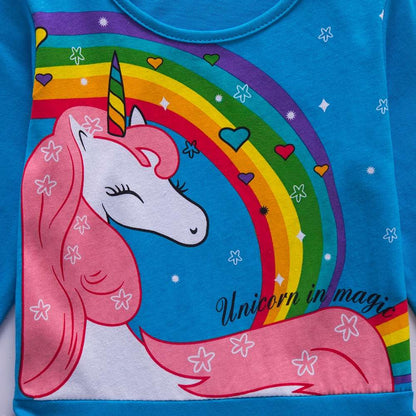 Long Sleeve Unicorn Rainbow Stripe Dresses ,Cartoon Pony Casual Clothes for Kids ,Tutu Dresses for Girls, Fairy Dress-CheekyMeeky