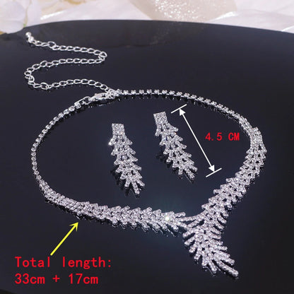 Feather Shape Necklace Earrings Wedding Jewelry set Gifts Wedding necklace Bridal jewelry silver bridal necklace set