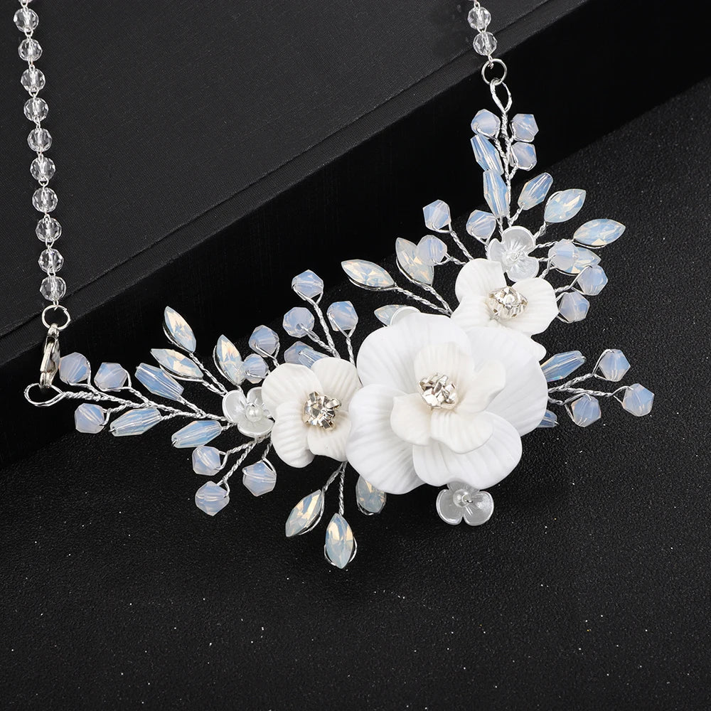 Flower Necklace Set, Flower Earrings Wedding Accessories Jewelry Party, Crystal Bridal Ornaments, Wedding Jewellery set-CheekyMeeky