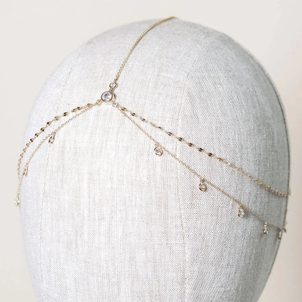 Boho Bridal Head Chain Cubic Leaf Forehead Headband Chain Hair Jewellery for Women Headpiece Bridal Wedding Head Chain