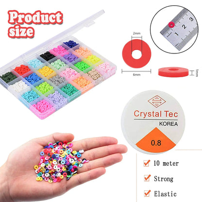 10000pcs 6mm Clay Beads for Bracelet Making Kit 40 Colors Flat Round Polymer Clay Heishi Beads Jewelry Making Kit