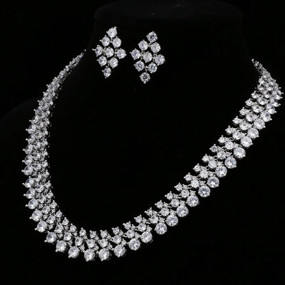 Chunky Bridal Jewelry Sets Silver necklace set cubic zirconia Jewellery set Wedding Jewelry Sets for Women