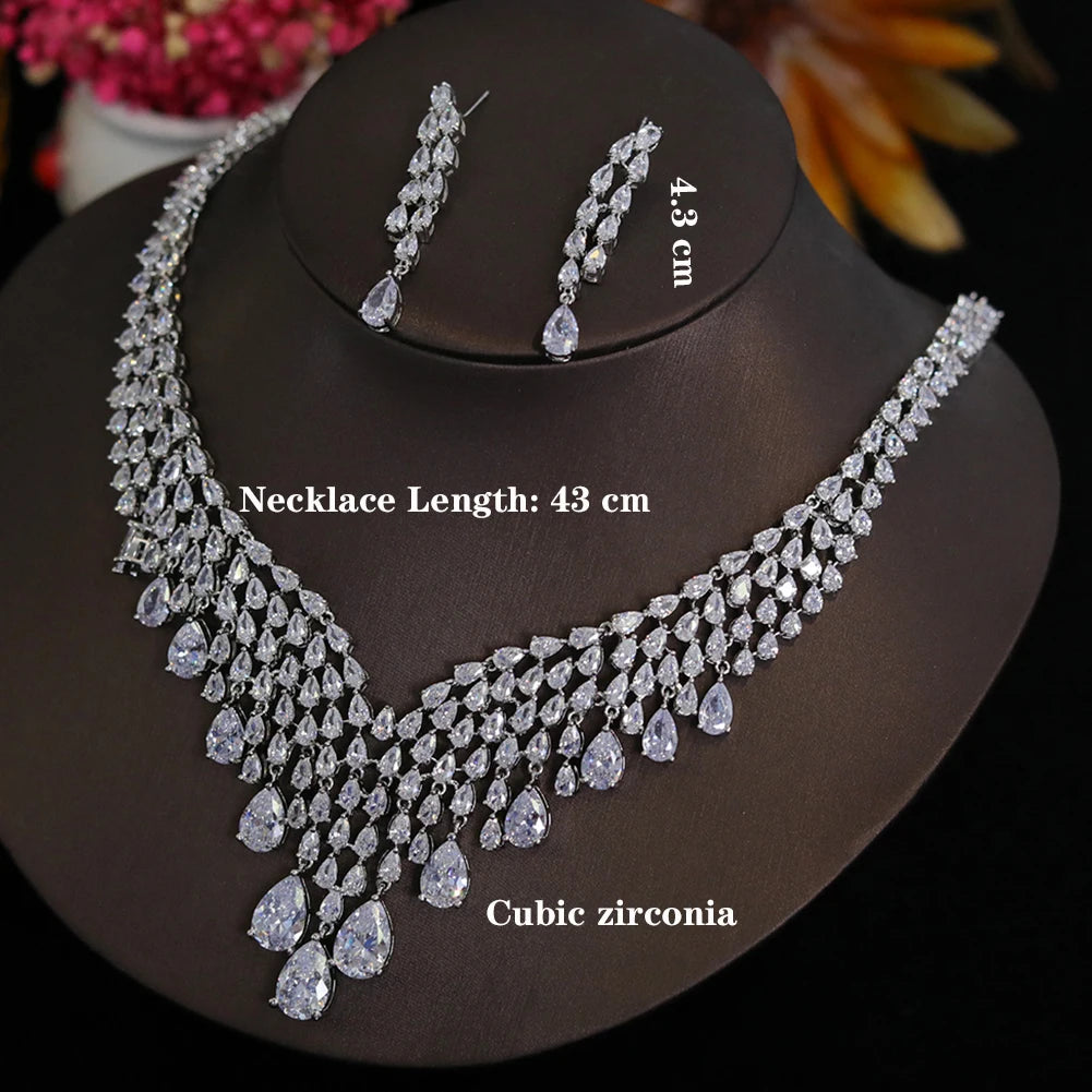 Cubic Zirconia Bridal Necklace 2pcs Jewelry Set for Women Wedding jewellery set