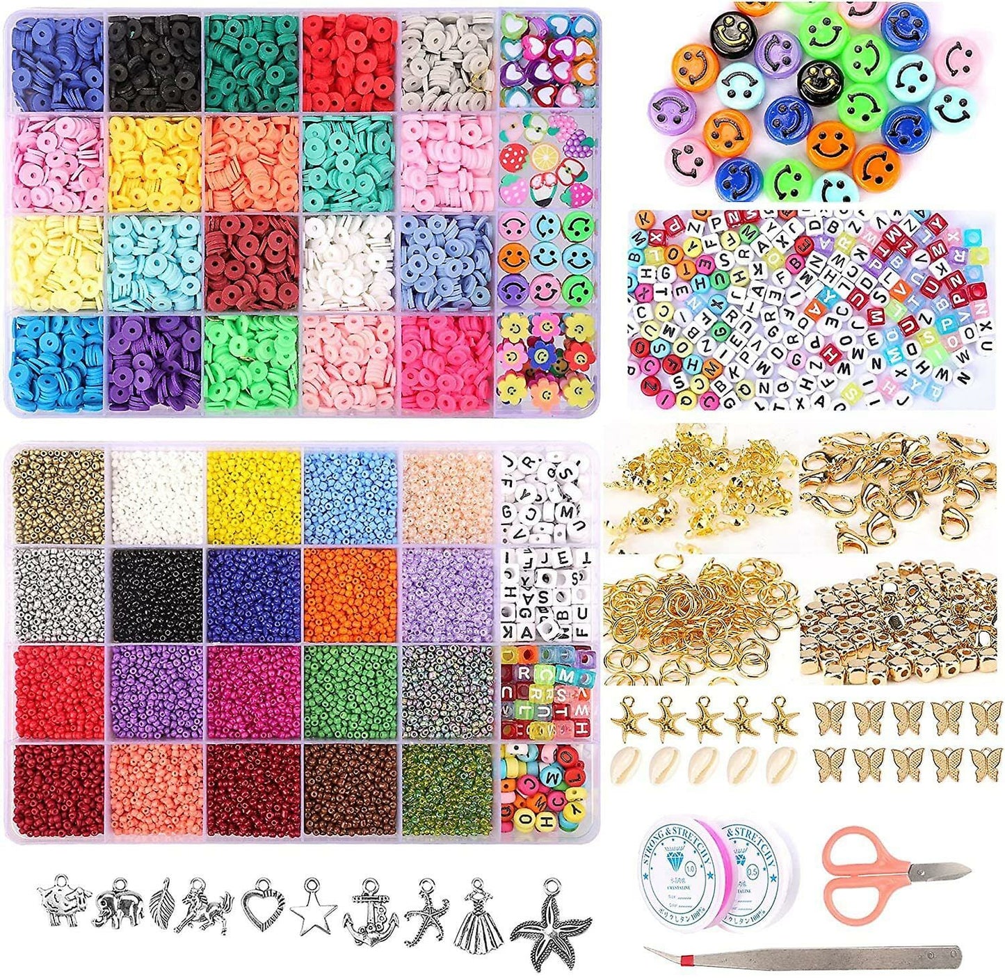 25000 Pcs 24 Girds DIY Acrylic Bead A-Z Letter Beads and Polymer Soft Clay Kit For Bracelet Making