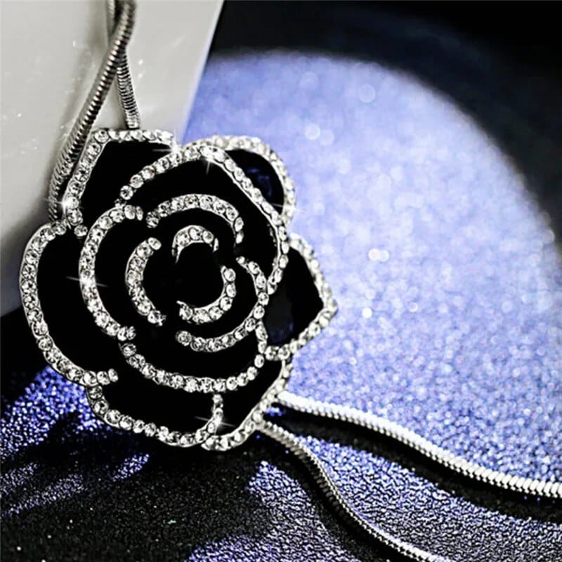 Pendant Chain, Black Rose Long Necklace Sweater Chain Adjusted chain Party Jewellery For Women, long pendant necklace