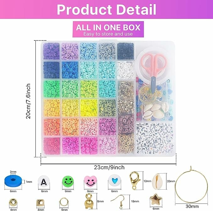 28 Colors 6380pcs 6mm Flat Round Heishi Polymer Clay Jewelry Making Kit Bead Smiley Face Beads Set