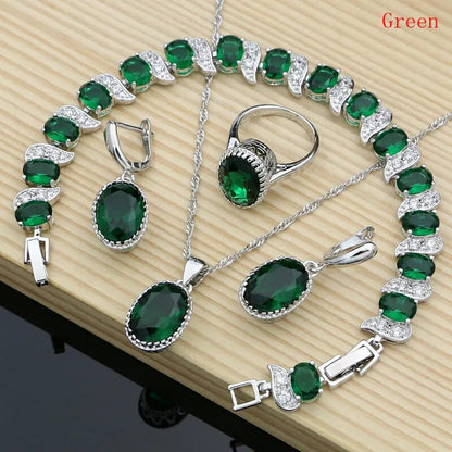 Silver 925 Bridal Jewelry Zircon Jewelry Sets For Women Earrings/Pendant/Necklace/Rings/Bracelet