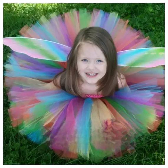 Girls Rainbow Tutu Dress, Rainbow fairy Dress, Girls Tutu Dress, Girls Princess Dress, fairy Costume, Butterfly Wing dress-CheekyMeeky