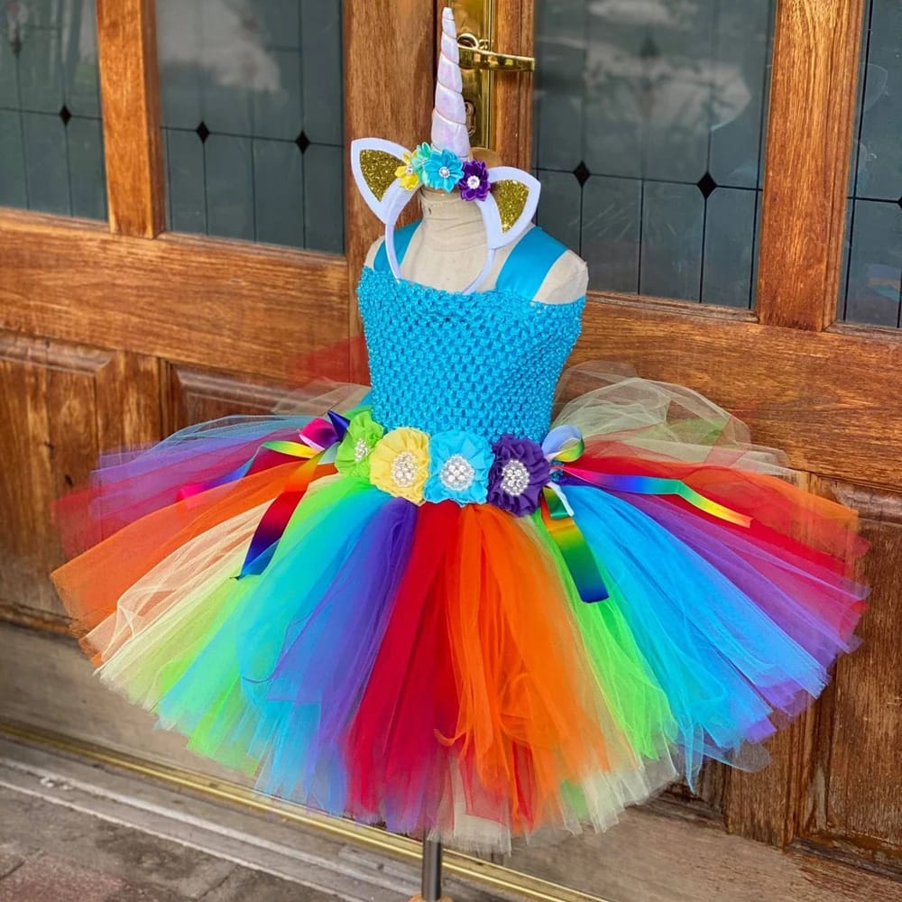 Rainbow Dress, Unicorn Tutu Dress, Girls Unicorn Dress, Girls Rainbow Dress, Unicorn Birthday dress, Unicorn Party Dress-CheekyMeeky