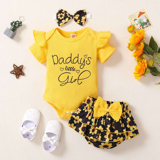 Newborn Baby Girl Clothes Set Short Sleeve Ruffle Romper Tops Floral Print Shorts Headband Infant 3Pcs Outfits