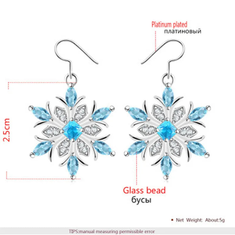 Ocean Blue Snowflake Earrings Set Women's Girls Ring Necklace Jewelry Set For Christmas Gift Party Accessories, Frozen jewellery set , Elsa jewellery set-CheekyMeeky