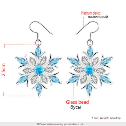 Ocean Blue Snowflake Earrings Set Women's Girls Ring Necklace Jewelry Set For Christmas Gift Party Accessories, Frozen jewellery set , Elsa jewellery set