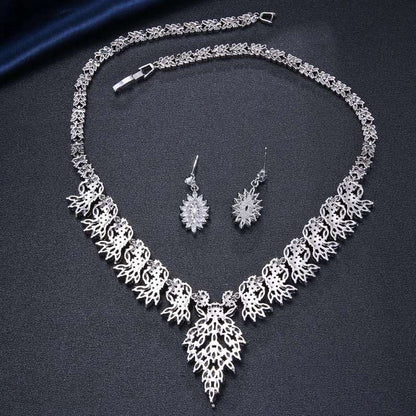 Silver Bridal Necklace and earrings Necklace | Jewelry Set | Wedding Set | Leaf style jewellery for bride | Wedding Necklace set (AU STOCK)