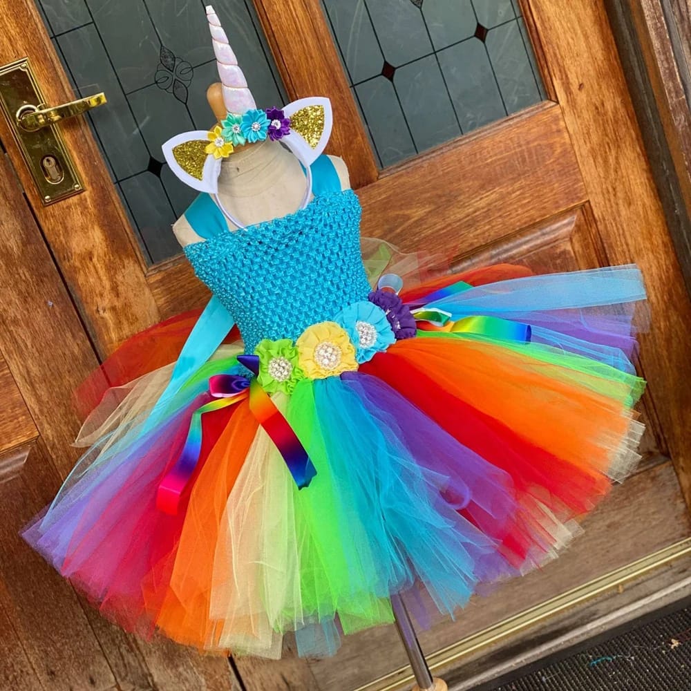 Rainbow Dress, Unicorn Tutu Dress, Girls Unicorn Dress, Girls Rainbow Dress, Unicorn Birthday dress, Unicorn Party Dress-CheekyMeeky