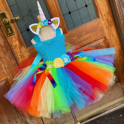 Rainbow Dress, Unicorn Tutu Dress, Girls Unicorn Dress, Girls Rainbow Dress, Unicorn Birthday dress, Unicorn Party Dress-CheekyMeeky