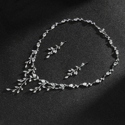 Branch Shape Necklace And Earring set, Bridal Necklace Set, Silver Wedding Necklace Earrings Set, Wedding Necklace for bride-CheekyMeeky