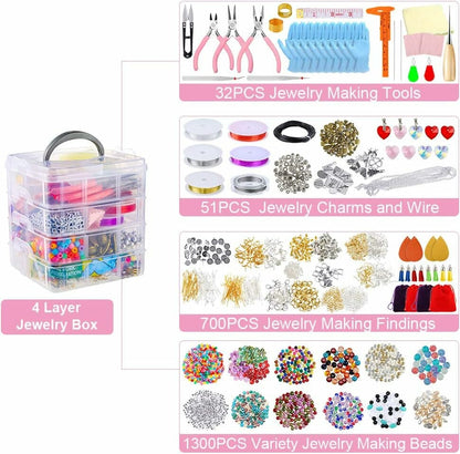 4-layer 2880Pcs Beads Charms Findings Beading Wire Kit For DIY Bracelets Necklace Earrings Deluxe Jewelry Making Supplies Kit-CheekyMeeky