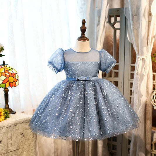 Elegant Girl Dresses, Sequins Princess Dress Baby Girl Birthday Party Puff Sleeve Prom Gown Baptism Party Dress Kids Clothes, Girls Tutu Dress