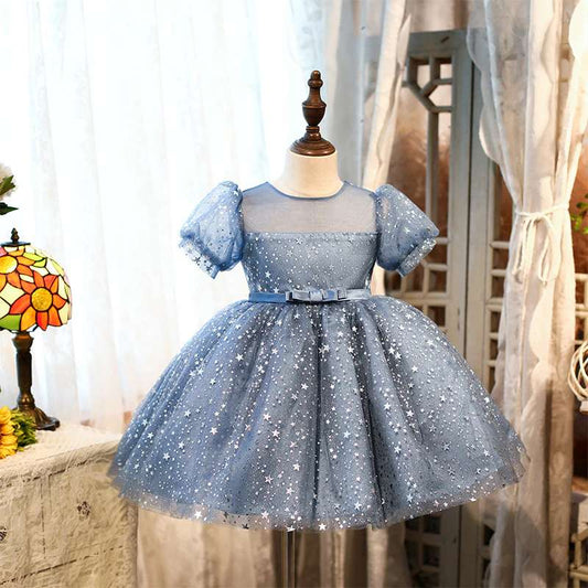 Elegant Girl Dresses, Sequins Princess Dress Baby Girl Birthday Party Puff Sleeve Prom Gown Baptism Party Dress Kids Clothes, Girls Tutu Dress-CheekyMeeky