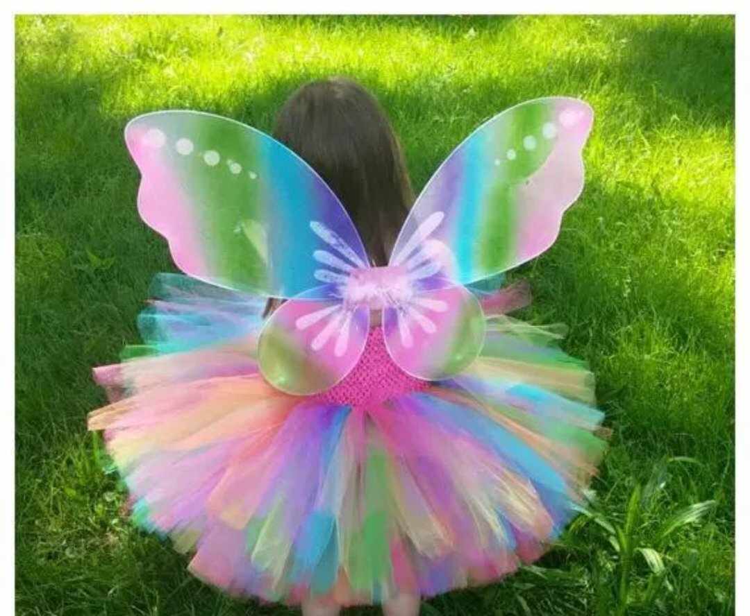 Girls Rainbow Tutu Dress, Rainbow fairy Dress, Girls Tutu Dress, Girls Princess Dress, fairy Costume, Butterfly Wing dress-CheekyMeeky