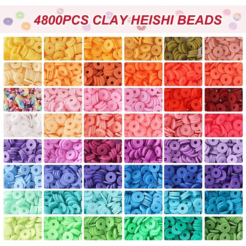 48 Colors Flat Round Clay Beads for Jewelry Making Kit, 4800pcs Clay Beads for Bracelet Making Kit, Craft Gift-CheekyMeeky