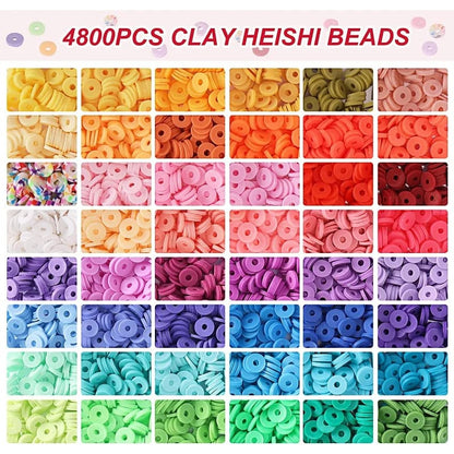 48 Colors Flat Round Clay Beads for Jewelry Making Kit, 4800pcs Clay Beads for Bracelet Making Kit, Craft Gift